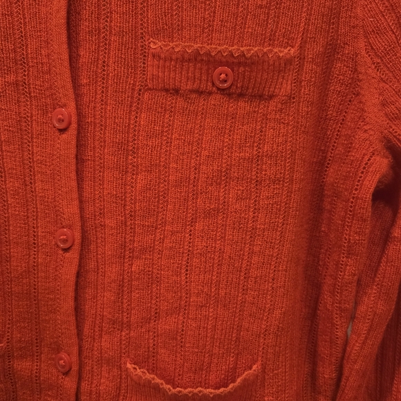 NWT J CREW Featherweight cashmere pointelle shrunken cardigan sweater red Sz L - Picture 5 of 11